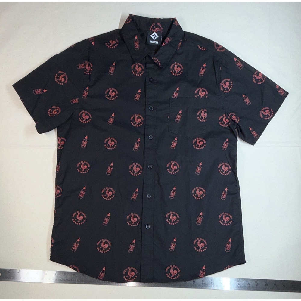 Spicy !  Sriracha Men's M Regular‎ Black Red Graphic Print SS Button-Up Shirt